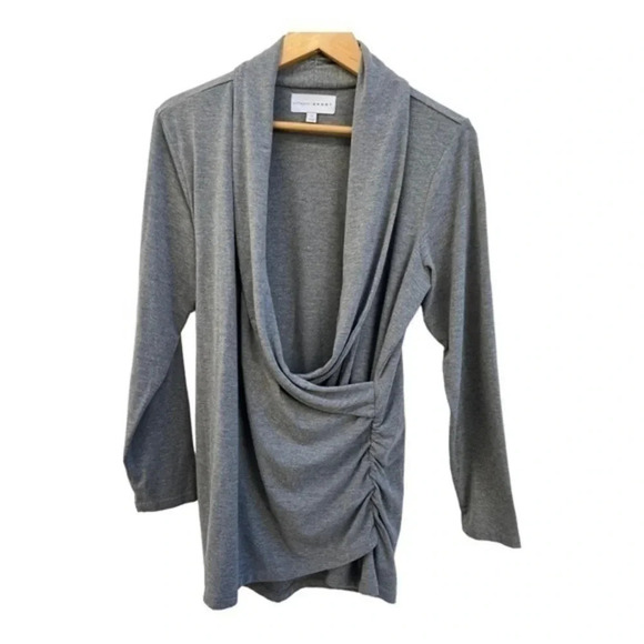 Vittadini Sport Womens 1X Faux Wrap‎ Side Rouched Heathered Gray Top​​​ - Picture 2 of 6